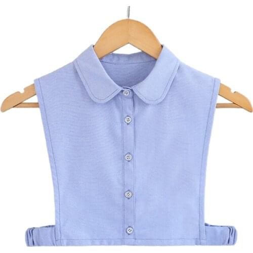Oxford Cotton Blue Lapel False Collar Button Detachable Half Shirt Blouse Dickey