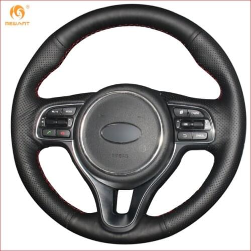 MEWANT Black Genuine Leather Car Steering Wheel Cover for Kia K5 2016 2017 Sportage 4 KX5 2016 2017 Interior Accessories Parts