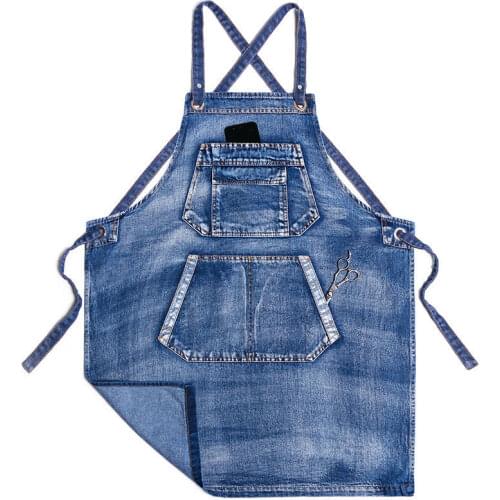 Nordic Fashion Denim Apron Kitchen Antifouling and Stain Resistant Restaurant Coffee Milk Tea Shop Creative Overalls