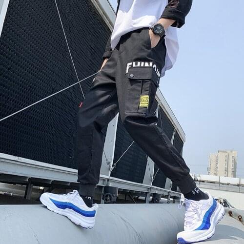 Hot Side Pockets Pencil Pants Mens Hip Hop Patchwork Cargo Ripped Sweatpants Joggers Trousers Male Fashion Full Length Pants