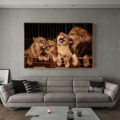 Brown Lion Family Poster Wall Art Canvas Painting Animal Picture HD Print For Living Room And Kids Room Decoration Cuadros