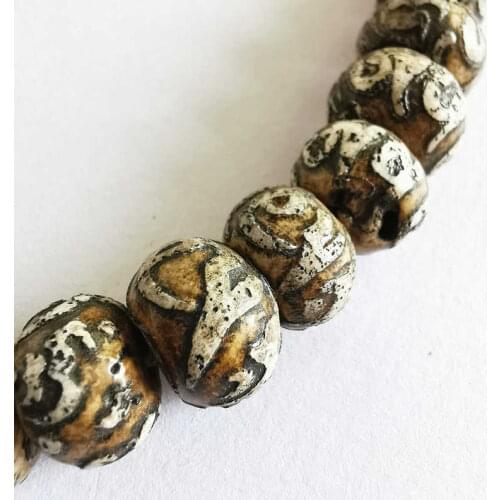 Real Old Naga Conch Shell Abacus Beads Strand Tibetan Six Words Mantras Beads OM MANI PAD ME HUM TNL530