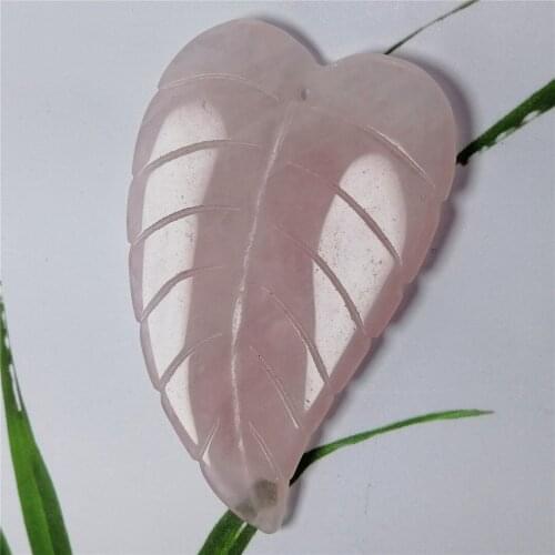55mm Natural Quartz Crystal Leaf Hand Carved Rose Quartz Rose Quartz Gemstones And Minerals Crystal Crafts Home Decoration Gifts
