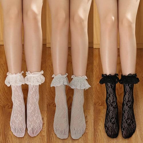 Ankle Sock for Girl Women Lace Korean Style Ladies Pile Socks Breathable Sexy Mid Tube Socks 1Pair