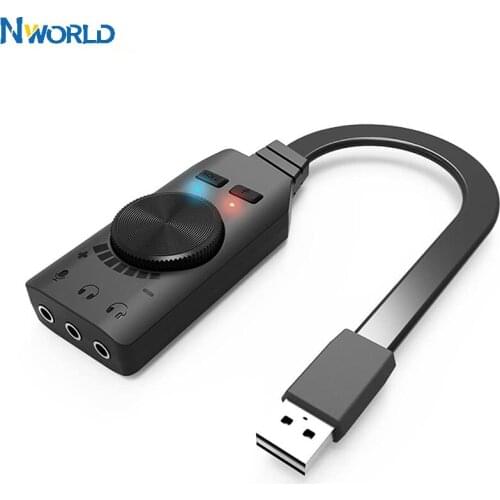 Nworld Virtual 7.1-Channel USB Sound Card External Audio Stereo Sound Card Converter Adjustable 3-Port Output For Windows Mac