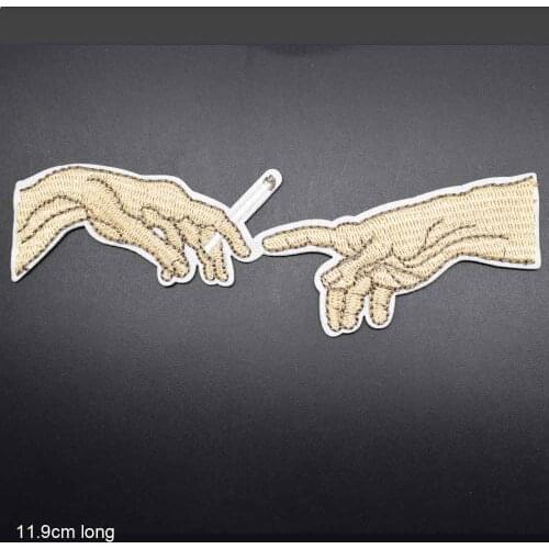 Fingers Two Hands With Cigarette Cheap Iron On Embroidered Clothes Michelangelo Buonarroti Patch For Clothing Wholesale Jeans