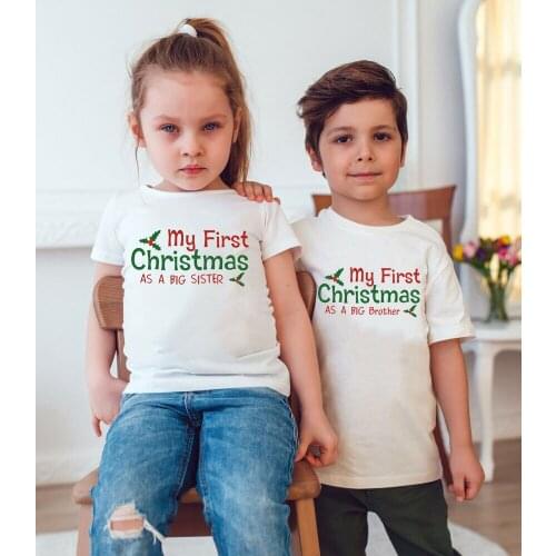 My First Christmas As A Big Brother/Sister Children Christmas Anouncement Tshirt Kids Boys Girls Clothes Fashion Holiday Top Tee
