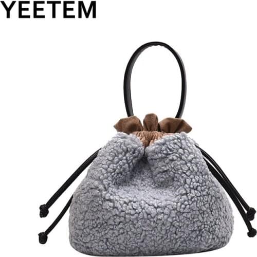 Plush shoulder bag womens autumn winter lamb plush messenger bag bucket bag cute warm shoulder brown handbags women