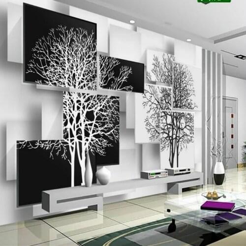 Custom Black and White Tree 3D Geometric Background Mural Wallpaper for Walls 3D Living Room Bedroom Background Wall Paper 3D