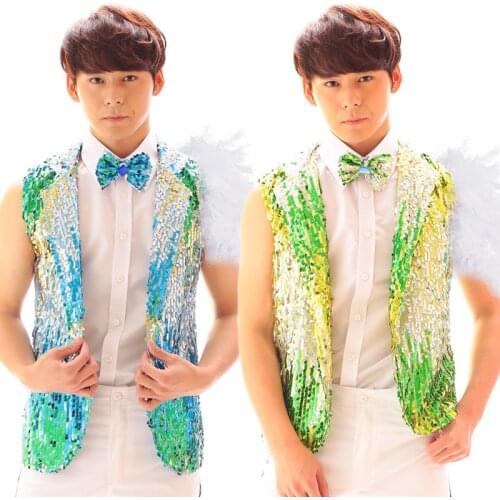 2016 Novelty Fashion Mens Multicolour Paillette Vest Costume Male dj rack drum performance wear hip-hop Jazz stage clothes