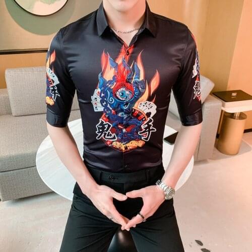 Print 2020 Luxury Men Shirt Short Sleeve Casual Slim Fit Dress Shirt Social Streetwear Tuxedo Blouse Chemise Camisas Para Hombre