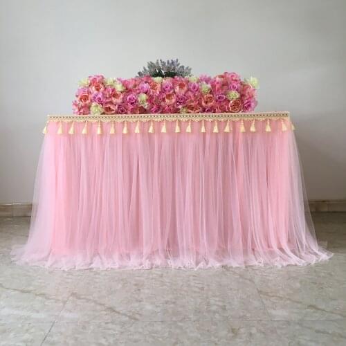 Pink Tutu Yarn Table Skirt Party Wedding Tablecloth Set Catering Meal Tableware Kids Girl Birthday Table Dining Dress Cover