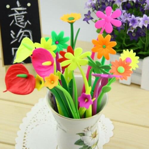 20pcs 0.38mm gel pens creative Stationery wholesale grass shape black ink lovely plant pen free shipping
