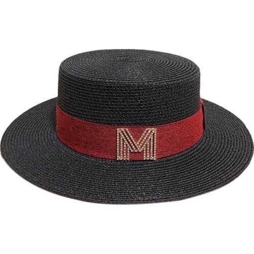 Fibonacci Summer Sun Hats For Women Straw Hat Fashion Rhinestone M Flat Top Travel Outdoor Sun Protection Shading Cap Pink