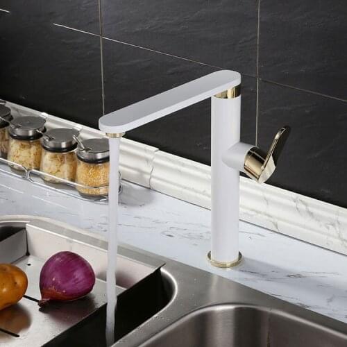 Contemporary white Gold Brass tall Bathroom kitchen Lavatory Vanity Vessel Sink Faucet basin mixer tap faucet Extended Spout