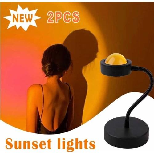 Led Night Light USB Rainbow Sunset Projector Light Coffee Shop Bar Atmosphere Lamp Background Wall Decoration for Bedroom