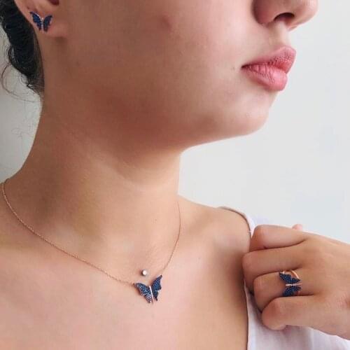 Navy Blue Butterfly Colorfull 925 Silver Set