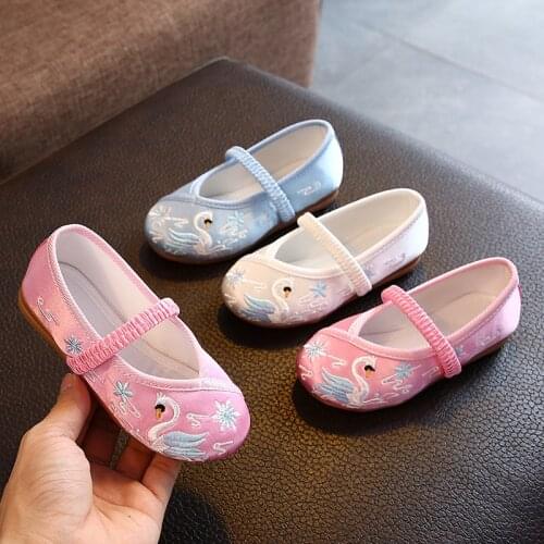 Chinese Style flowers Embroidered Cloth Shoes Childrens soft-soled Toddler Shoes Girl Princess Flat Shoes Chaussure Fille pink