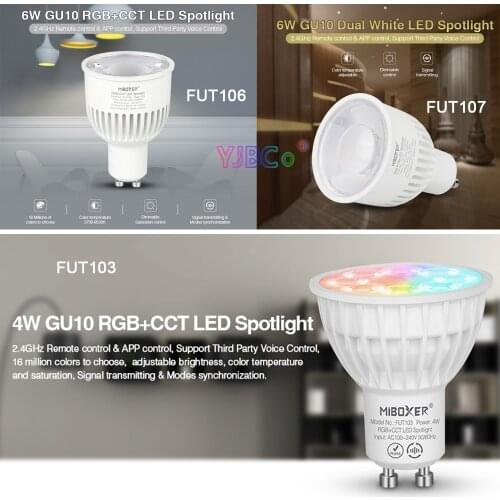 Miboxer Smart 4W 6W GU10 LED Spotlight RGB+CCT/Dual White Blub Lamp FUT103/FUT106/FUT107 Ceiling Light 2.4G Remote APP Control