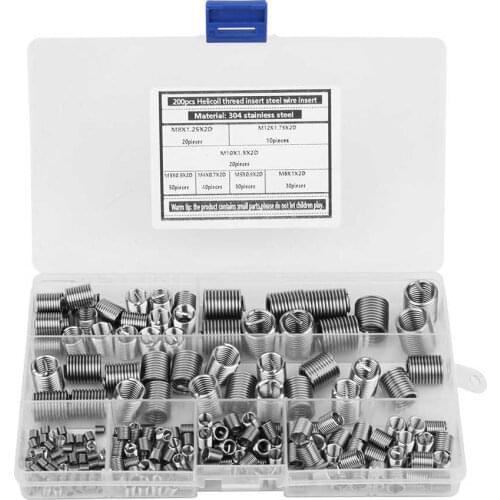 200Pcs Stainless Steel Thread Insert M3/M4/M5/M6/M8/M10/M12 Helical Threaded Repair Insert Wire Screw Sleeve Threads Replacement