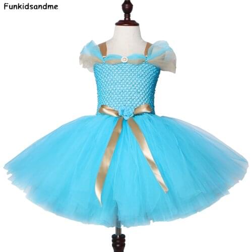 Jasmine Inspired Girls Tutu Dress Turquoise Blue Children Birthday Party Dress for Kids Girl Halloween Aladdin Princess Costume