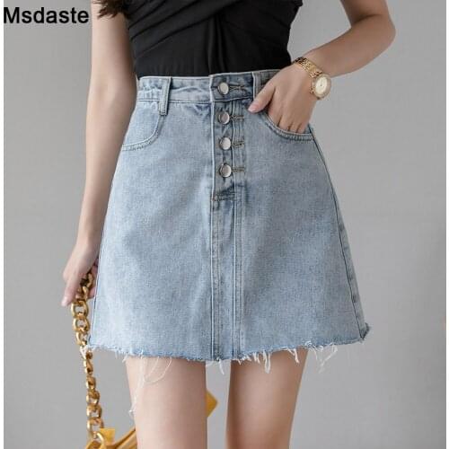 Women Jeans Skirts Denim Skirt High Waist A-line Protect Mini Skirts 2020 Summer New Arrivals Single Button Pockets Jean Skirt