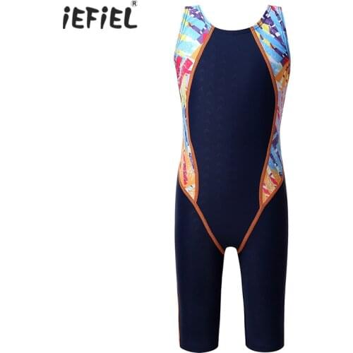 IEFiEL Kids Girls Athletic One-Piece Swimsuits Suits Knee Length Sleeveless Racerback Swimwear Bathing Suits Summer Beach Wear