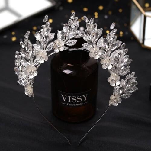 Bride Hair Accessories Crystal Rhinestone Flower Hairband Women Headband Silver Color Headpeice Headdress VL