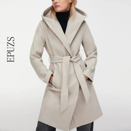 Winter coat women hooded Woolen jacket casual belt thick long coat ZA 2021 women warm winter jacket