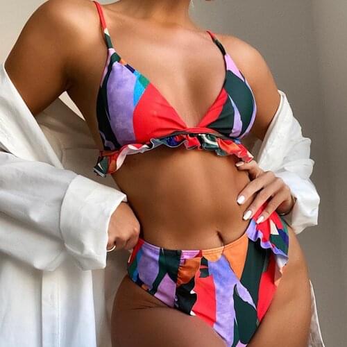 ZTVitality Print Ruffles Bikinis 2021 Hot Sale Sexy Bikini Push Up Straps Padded Bra High Waist Swimsuit Female Swimwear Women