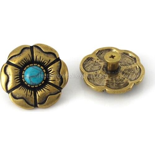 1 X Retro Brass Flower Conchos Screwback Classical Fashion Style Design Leather Bag Wallet Chain Button Rivet Studs