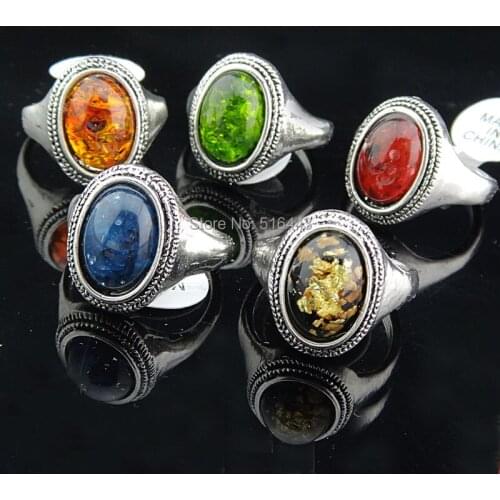 2014 New Arrival Hot Sale Freeshipping Vintage 10pcs Mix Color Amber Silver Womens Mens Rings Wholesale Jewelry Lots A-992