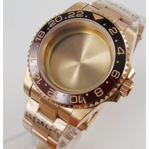40MM Accessories Parts Rose Gold Sapphire Glass Rotating Ceramic Bezel Watch Case Fit NH35 NH36 MOVEMENT