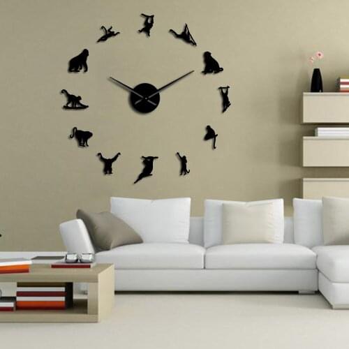Ape And Monkey Orangutan Acrylic 3D DIY Wall Clocks Old World Monkeys Africa Animals Quartz Clock Battery Operated Clock Watch