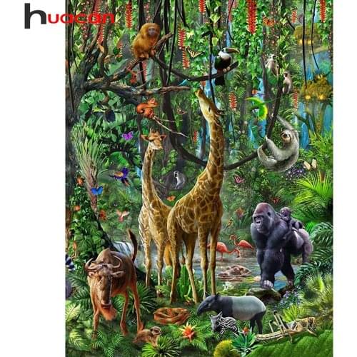 Huacan Diamond Painting Full Animals DIY Decor Diamond Embroidery Mosaic Forest Giraffe Gorilla Wall Sticker