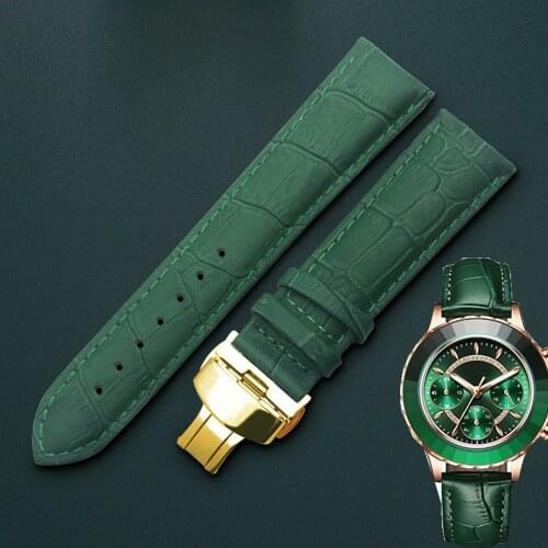 Genuine leather bracelet Grenn color watch strap Butterfly Clasp watchband sized in 10mm - 24mm watch band 13size + Tool