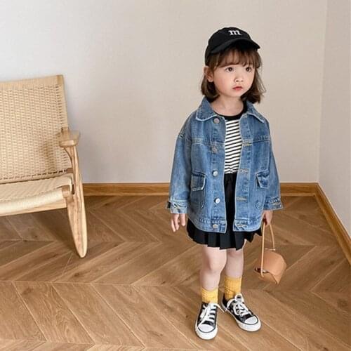 2021 New Fall Childrens denim jackets Casual Boys Girls Long sleeve Coats Korean style Kids outwears