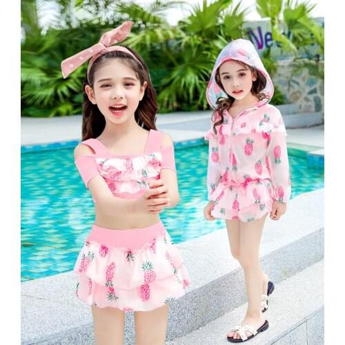 Girls swimsuit split lovely children sunscreen flat Angle swimsuit in the big children baby princess skirt swimsuit