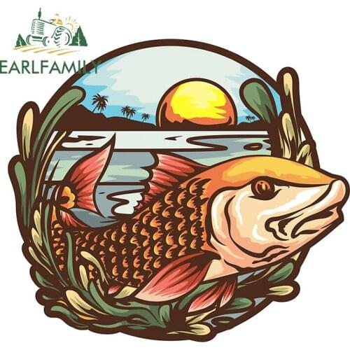 EARLFAMILY 13cm x 11.5cm for Fishing Fish Car Assessoires Stickers Surfboard Waterproof Decal Funny Anime Vinyl Car Wrap Sticker