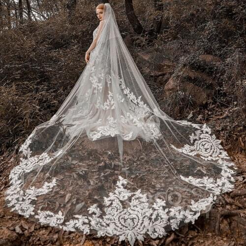 350CM Long Wedding Veil with Lace Appliques Two Tiers Vestido De Noiva Longo Custom Made Elegant Bridal Veil with Comb