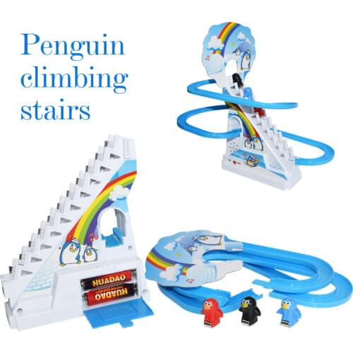 Penguin Climb Stairs Track Toys Classic Electric Music Cartoon Track Toys Funny Birthday Gift Toys For Children