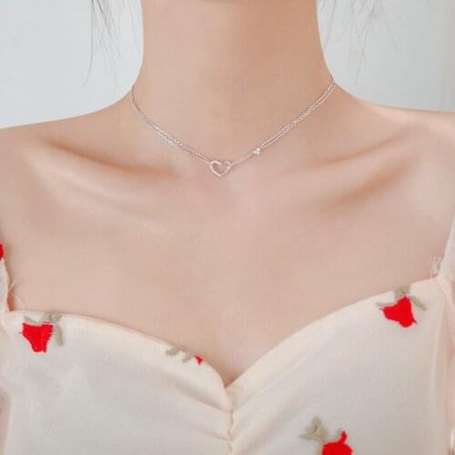 Dainty 925 sterling silver Double Layer Micro Pave Zircon Heart Clavicle Chain Choker Necklaces for Women Girl Party Jewelry