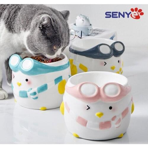 Cartoon Pet Ceramic High Quality Bowl Cute Penguin Shape No Spill Pet Bowl Pet Accessories Feeder Product Supplies