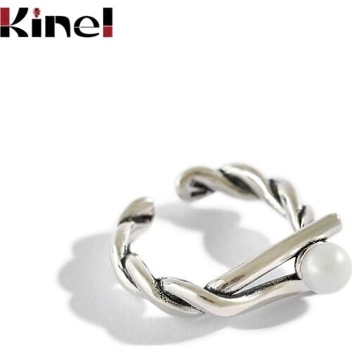 Kinel 2020 New Real 925 Sterling Silver Pearl Rings Woman Jewelry Vintage Minimalist Gifts Silver 925 Ring Ladies Fine Jewelry