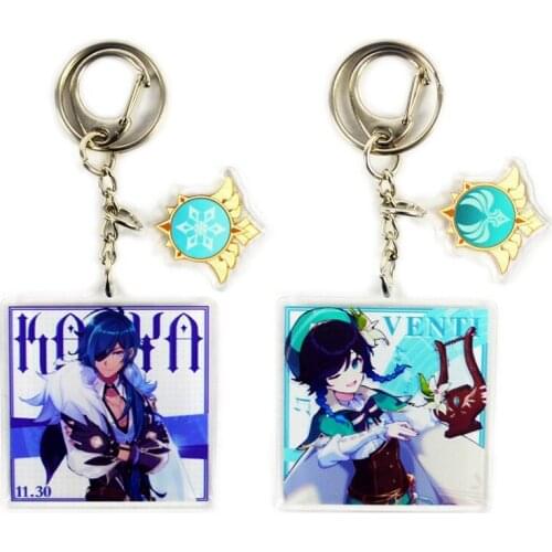 Genshin Impact Acrylic Pendent Keychain Game Character Barbatos Keqing Zhongli Tartaglia Klee Diluc Key Ring Gifts