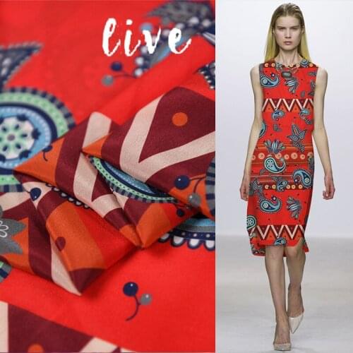 Red paisly and geometric deisgn pure silk crepe de chine silk fabric natural silk,SCDC1172