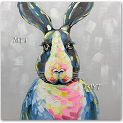 Cute Cartoon Rabbit Animal Oil Painting Artwork Pure Handmade Canvas Wall Art For Children Bedroom Room Wall Decoration Pieces
