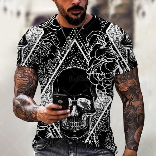 Skull Mens T-shirt Mens Hip Hop 3D Horror T-shirt Summer Fashion Tops Boys Clothing Large Size Streetwear XXL-6XL
