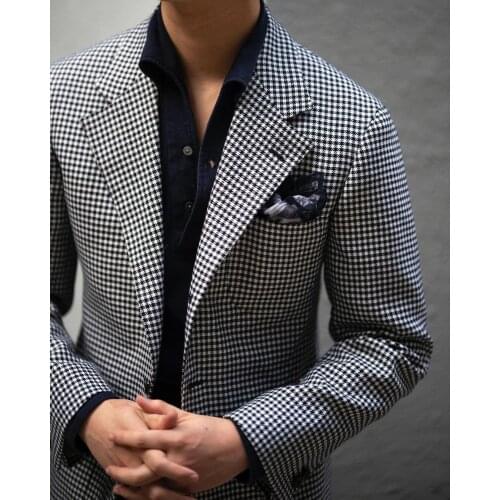 1Peice Notched Lapel Men Tuxedos Custom Made Two Buttons Check Blazer Streetwear Smart Casual Daily Jacket Coat 1 Piece