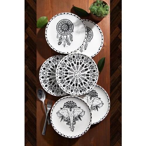 Set Of 6 White Black Shapes Elephant Ceramic Dishes For Serving Tableware Plate Dishes Sets Cake Plate Modern Soft Style Dinner